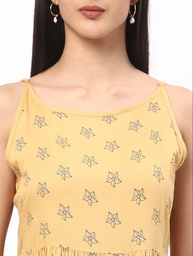 R&B Mustard Floral Printed Women Sleeveless Dress