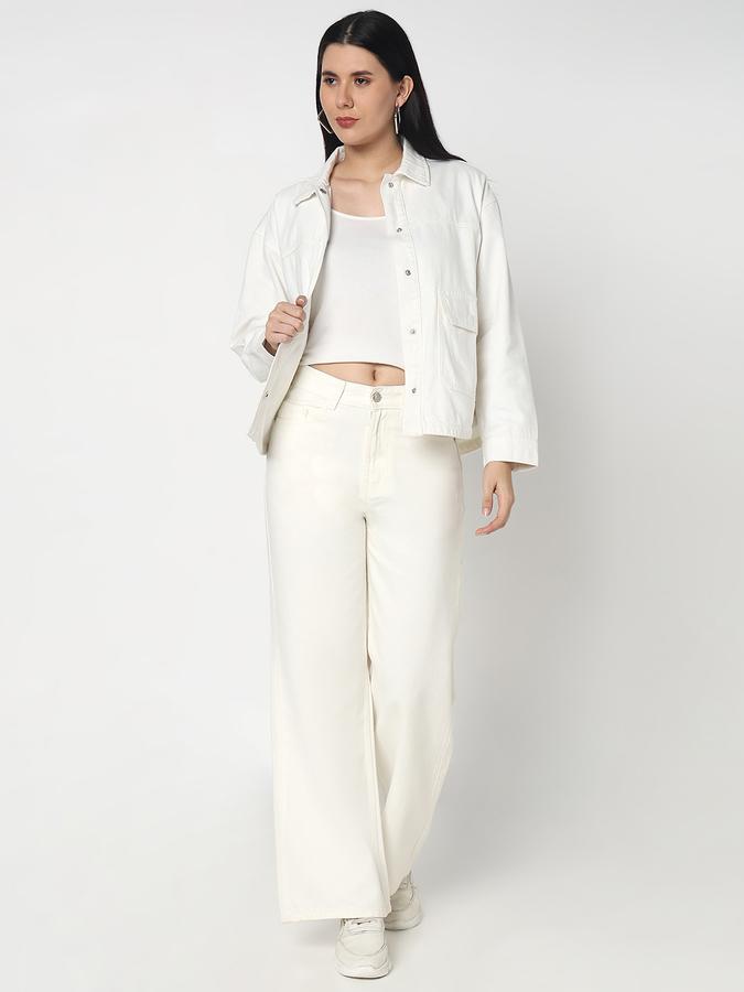 Women Denim Relaxed Fit Washed Shirt Collar Jacket