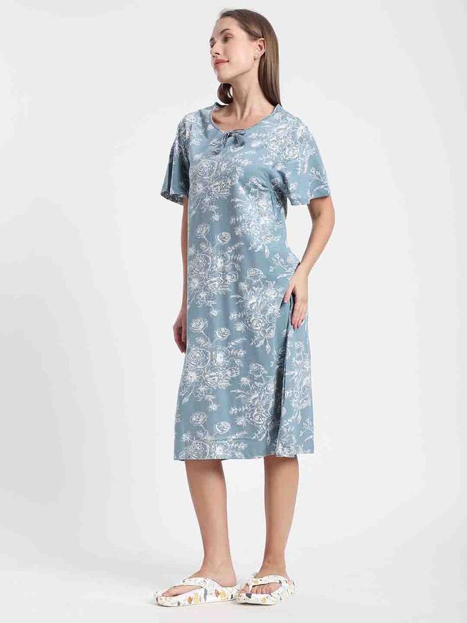 R&B Women Teal Floral Print Nightdress