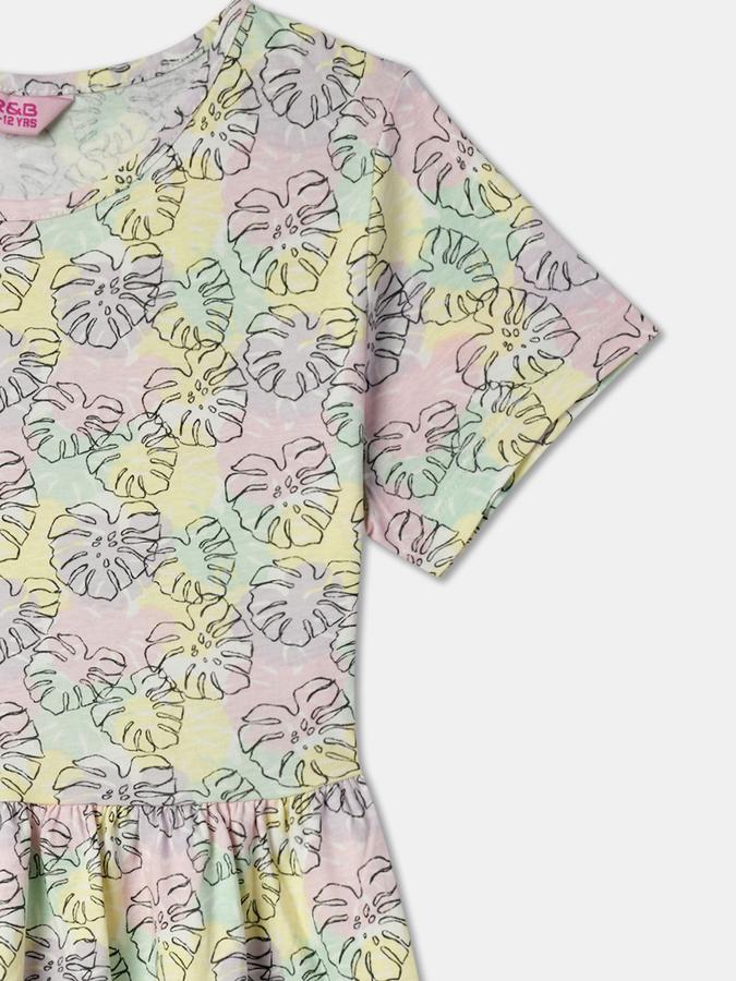 Girls Leaf Print Fit & Flare Dress image number 2
