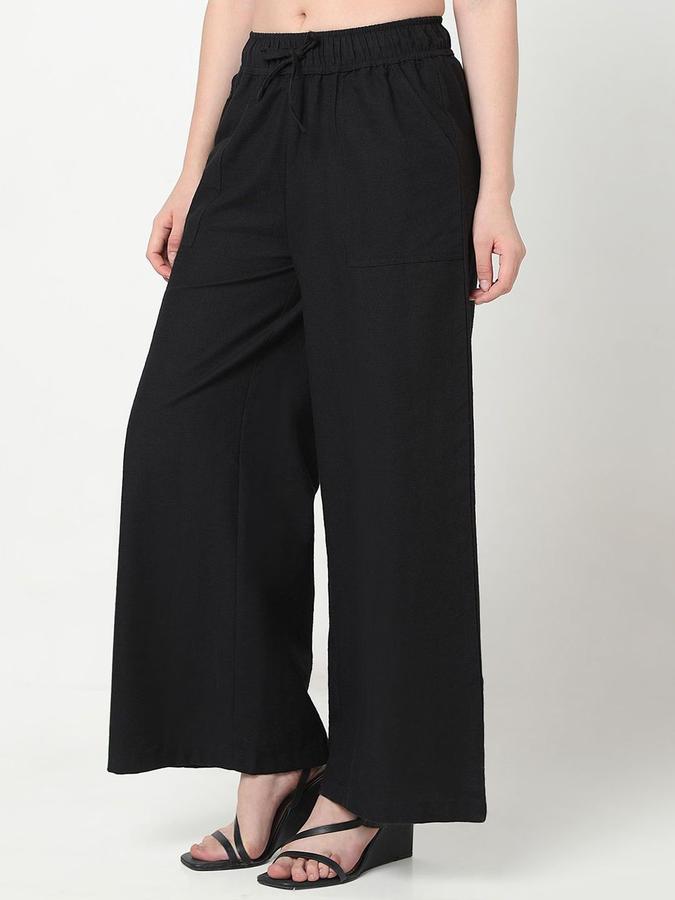 R&B Women Black Solid Regular Fit Trousers