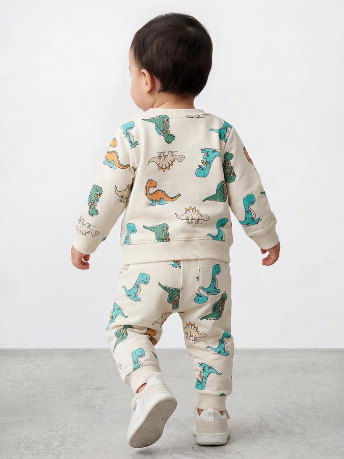 R&B Boys Off White Printed Long Sleeves Round Neck Sweatshirt& Joggers Set 