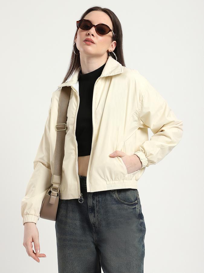 R&B Women Beige Solid Lightweight Jacket