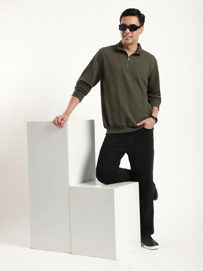 Men Polyester Regular Fit Quarter Zip Textured Sweatshirt