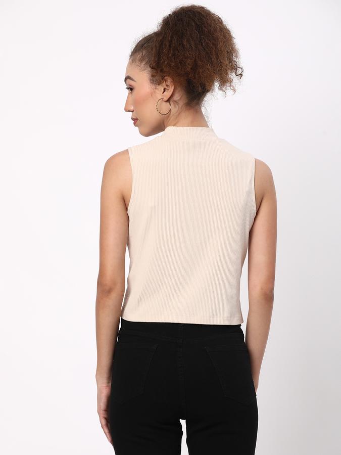 Women Ribbed Regular Fit High-Neck Top image number 2