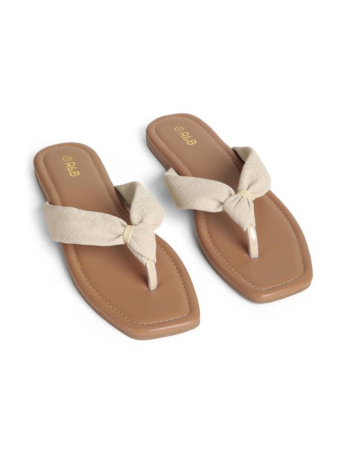 R&B Nude Women PU Solid Flat Sandals 