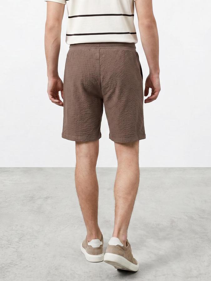 R&B Men Brown Self Design Regular Fit Mid Rise Shorts