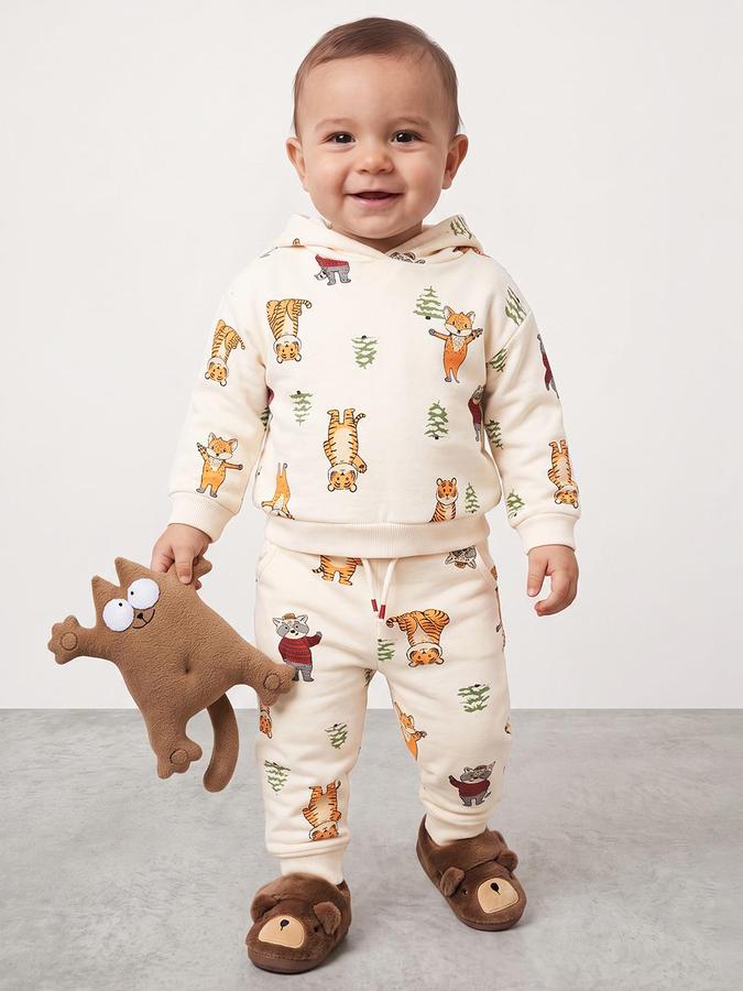 R&B Boys Beige Hooded Collar All-Over Animal Print Hoodie and Joggers Set