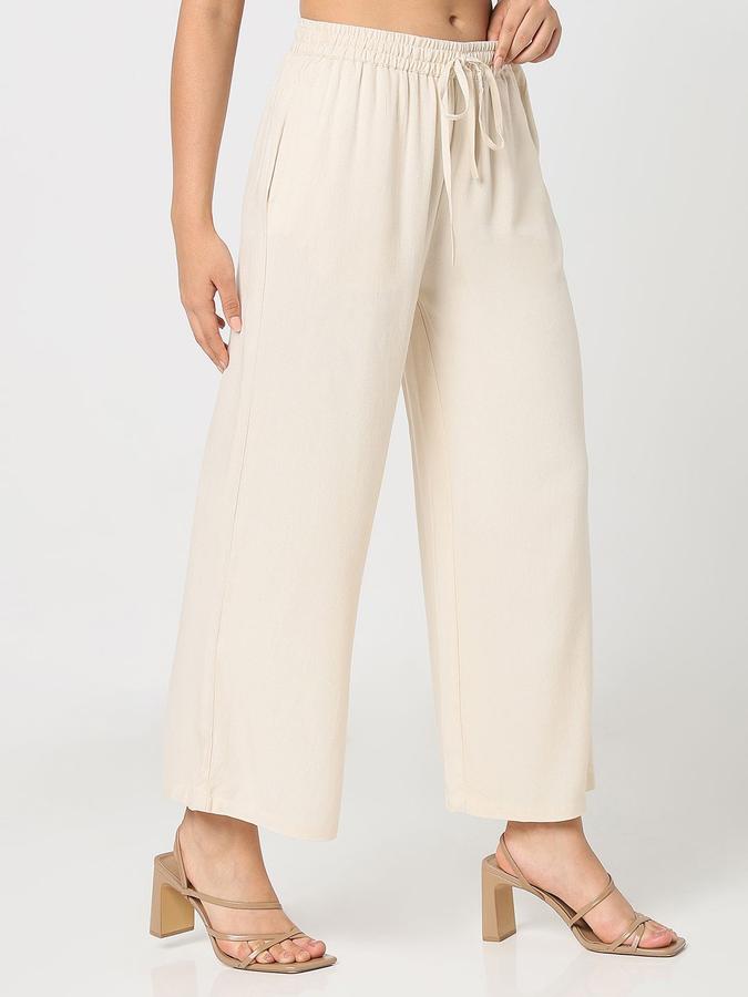 R&B Women Beige Solid Straight Fit Pants