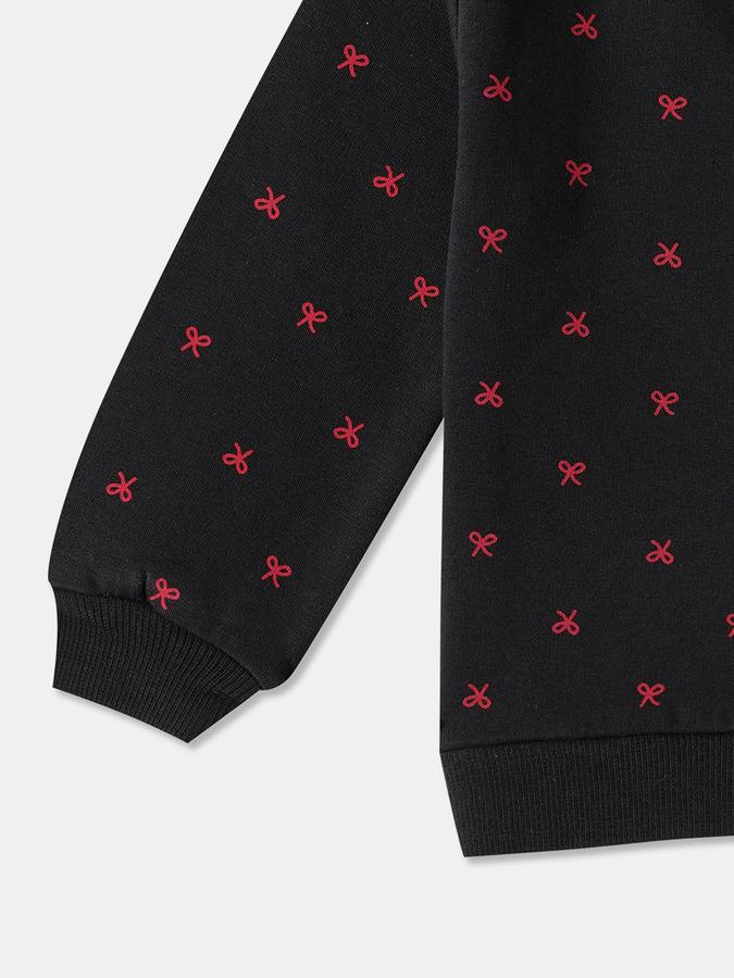 Girls Fleece Regular Fit Crew Neck Printed Sweatshirt