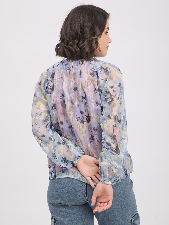Women Polyester Relaxed Fit Tie-Neck Ruffled Top