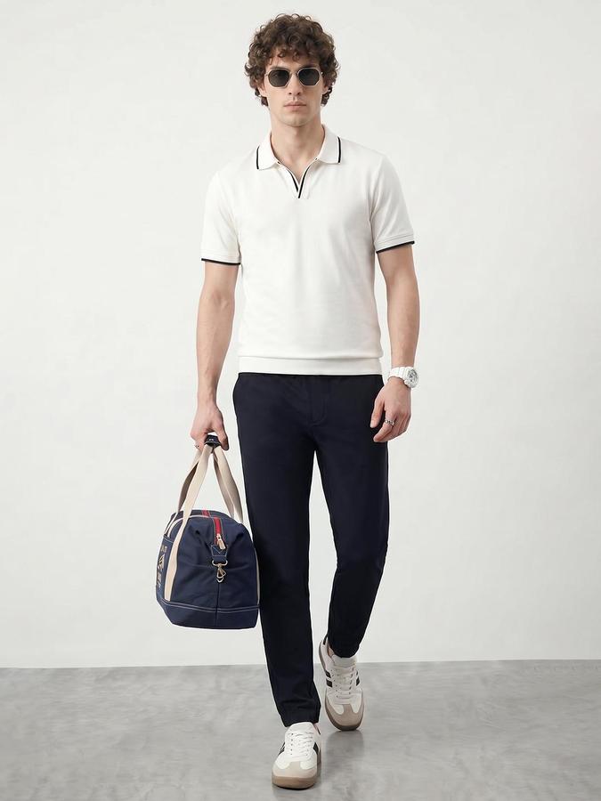 R&B Men Navy Blue Solid Relaxed Fit Trouser