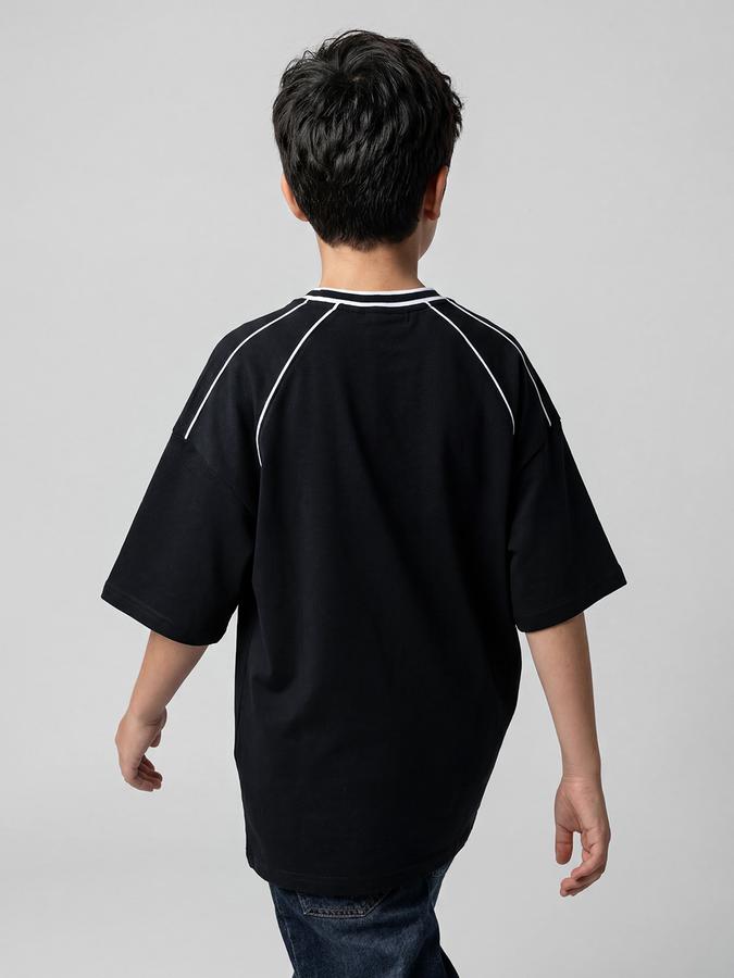 R&B Navy Blue Graphic Print Boys V-Neck Regular Fit Short Sleeves T-Shirt 