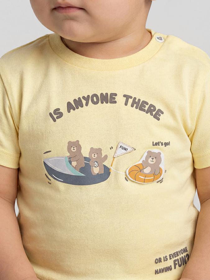 R&B Yellow Graphic Print Boys Round Neck Regular Fit Short Sleeves T-Shirt 