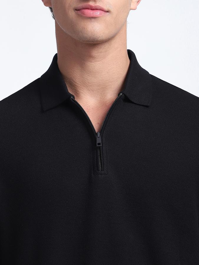 Men Cotton Regular Fit Polo Neck Solid T-shirt