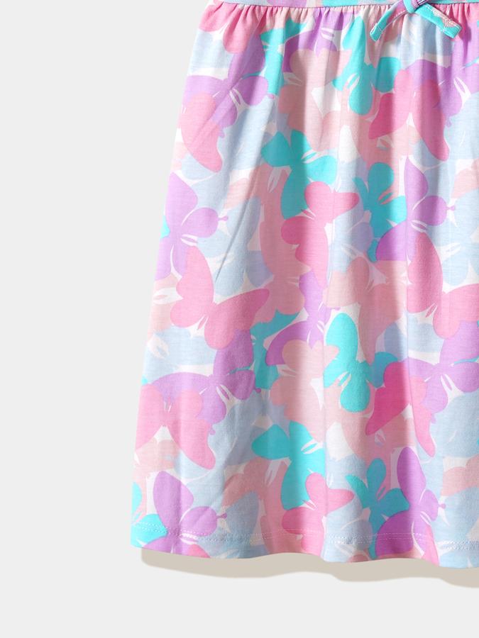 Girls Cotton A-Line Round Neck Printed Dress