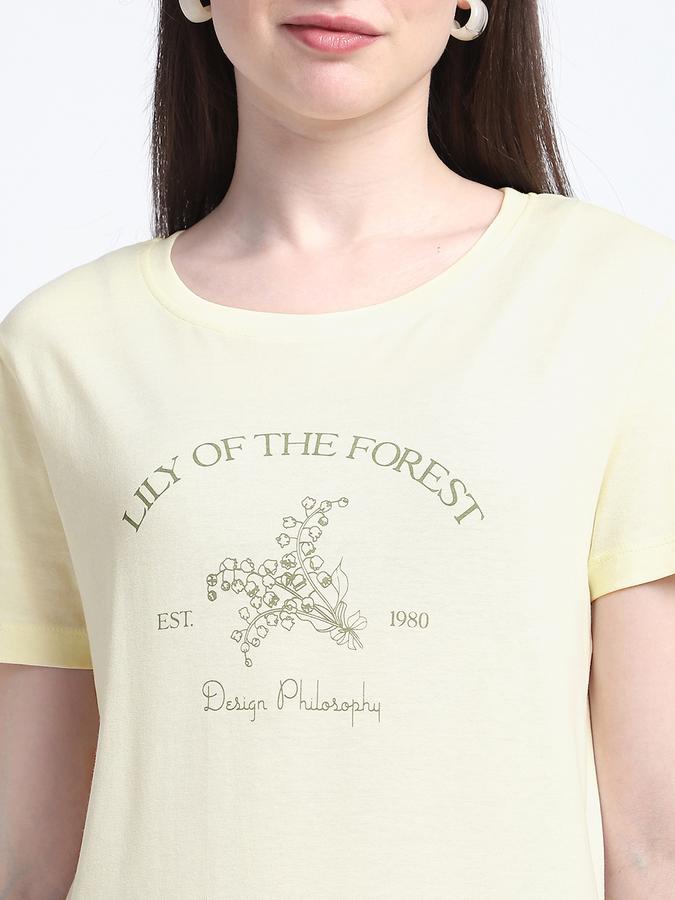 Women Cotton Regular Fit Crew Neck Printed T-shirt