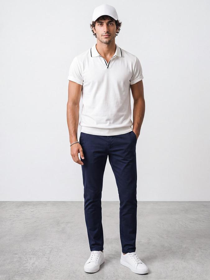R&B Men Navy Blue Mid Rise Skinny Fit Chinos