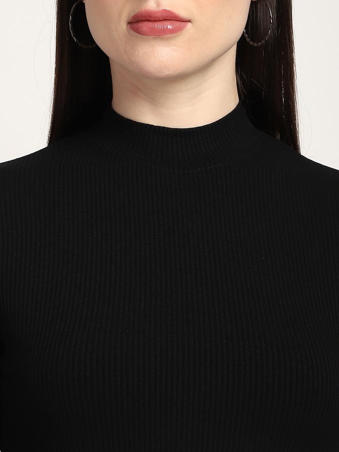Women Cotton Slim Fit Mock Neck Ribbed Top