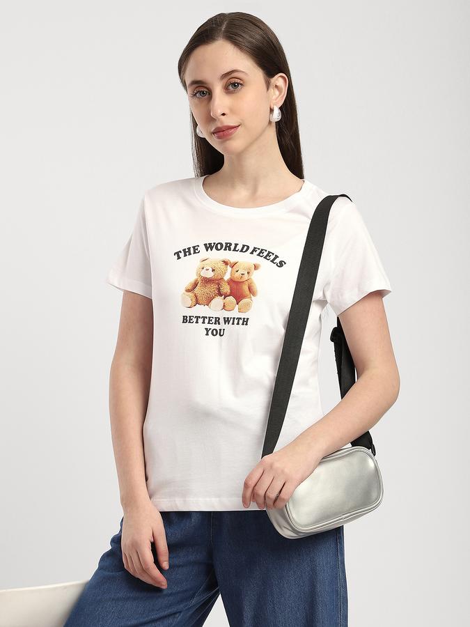 Women Cotton Regular Fit Round Neck Graphic T-shirt