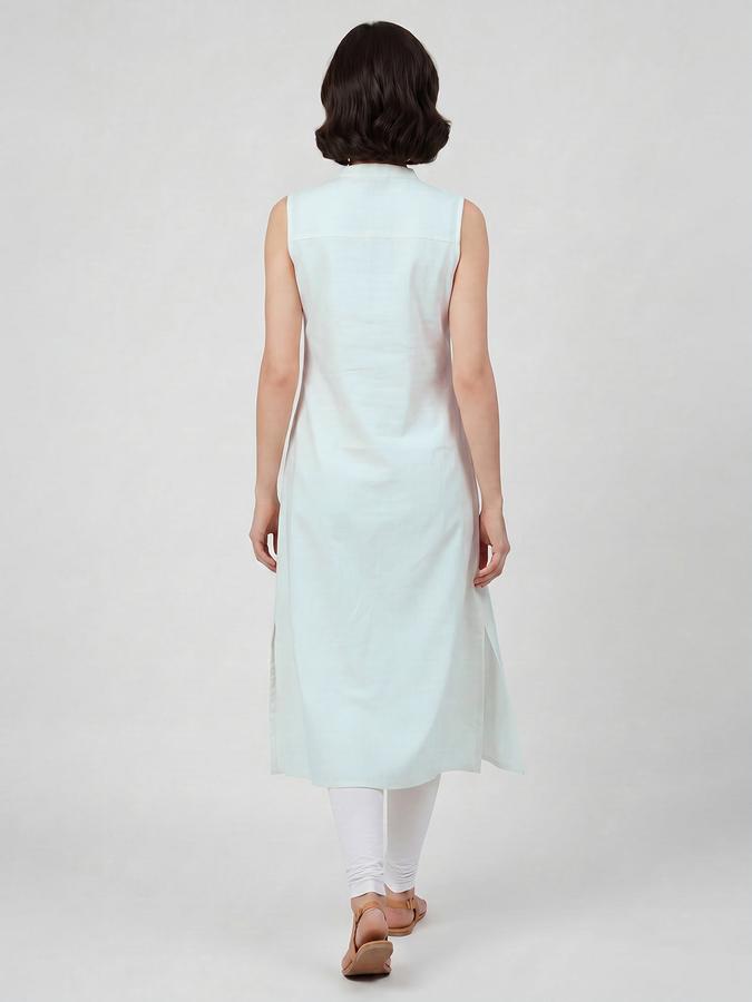 R&B Off White Embroidered Women Sleeveless Mandarin Collar Kurta