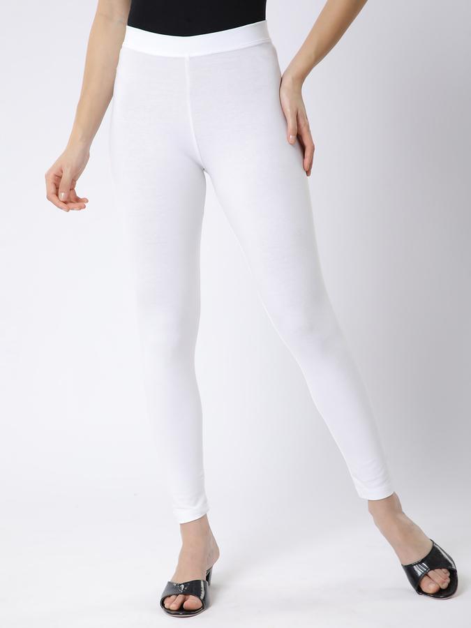 Women Cotton Elasticated Waist Full Length Solid Leggings