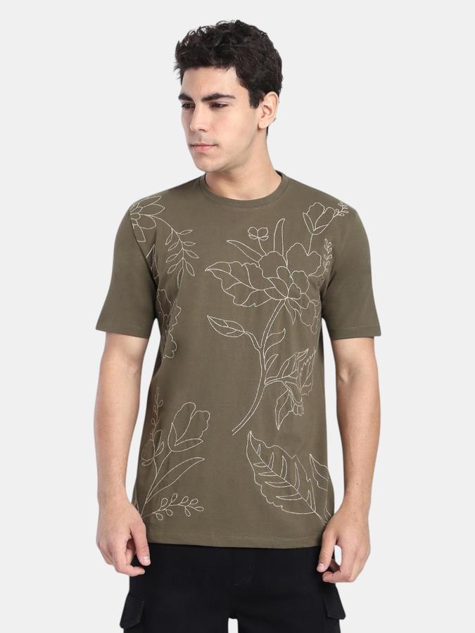 R&B Olive Embroidered Men Short Sleeve T-shirt