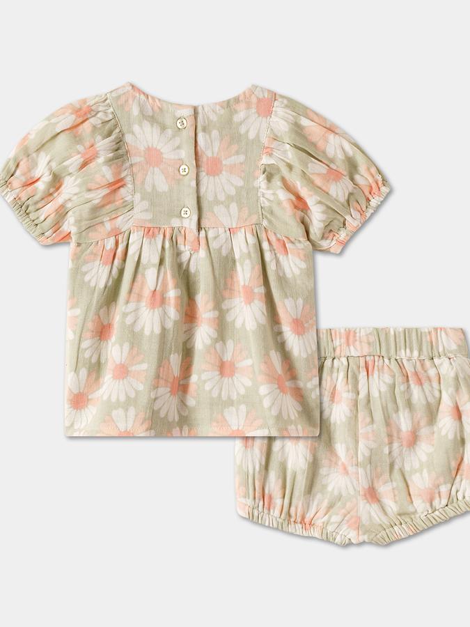 Girls Floral Puff Sleeve Top with Shorts Set