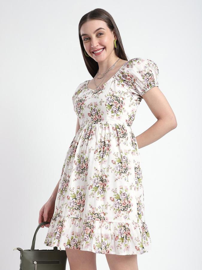 R&B Off White Printed Women Regular fit Dress