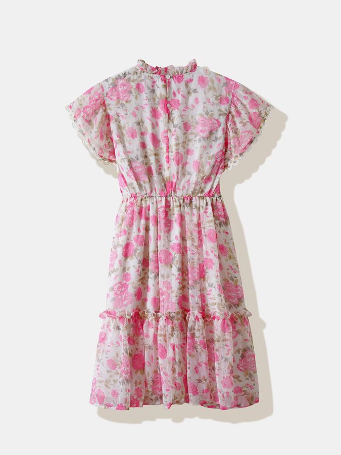 Girls Chiffon A-Line Ruffled Neck Tiered Dress