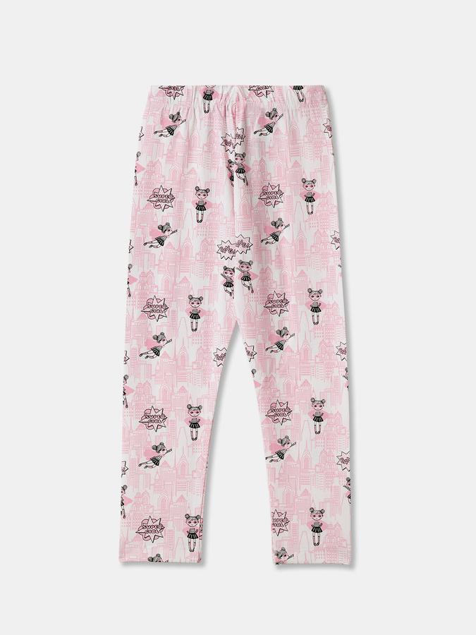 Girls Cotton Skinny Fit Elastic Waist Graphic Leggings