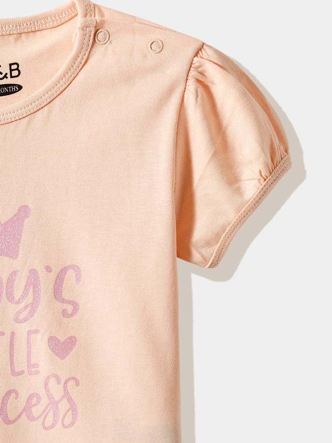 Girls Cotton Regular Fit Crew Neck Glitter T-shirt