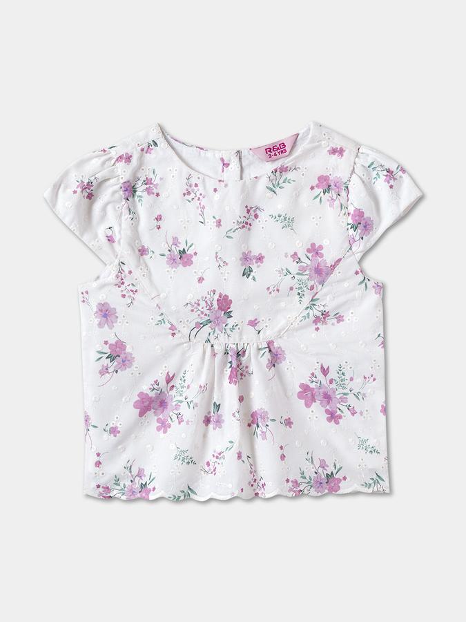 Girls Floral Print Cap Sleeve Woven Top and Skirt Set