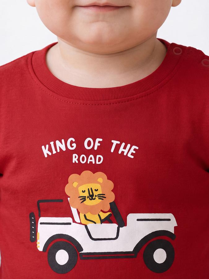R&B Boys Red Graphic Printed  Short Sleeves Pure Cotton T-shirt