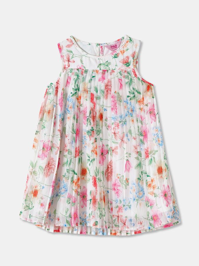 Girls Floral Print Sleeveless Round Neck Knee Length Dress