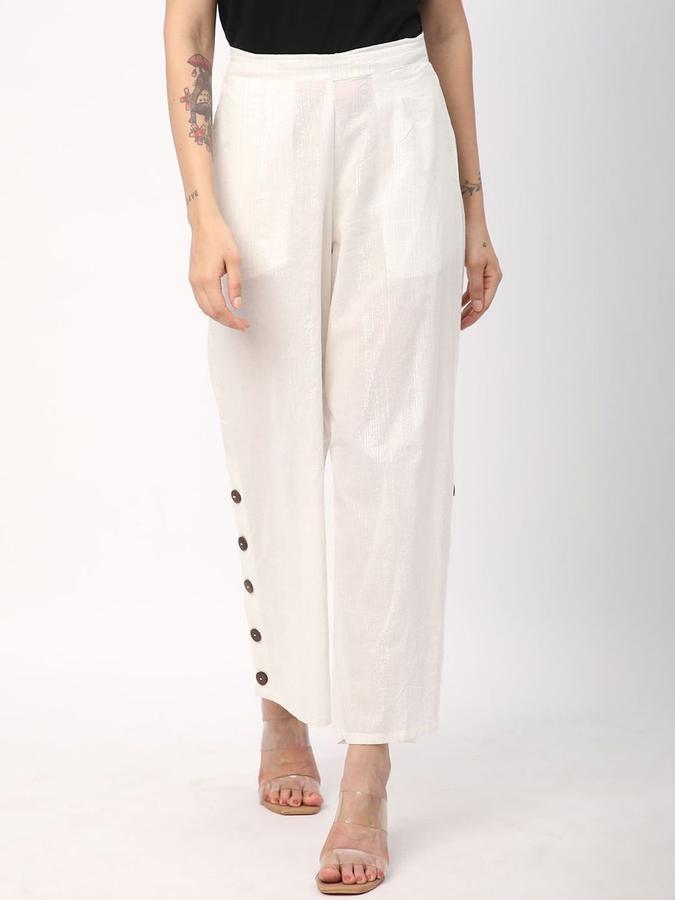 R&B Women Off White Solid Straight Fit Pants