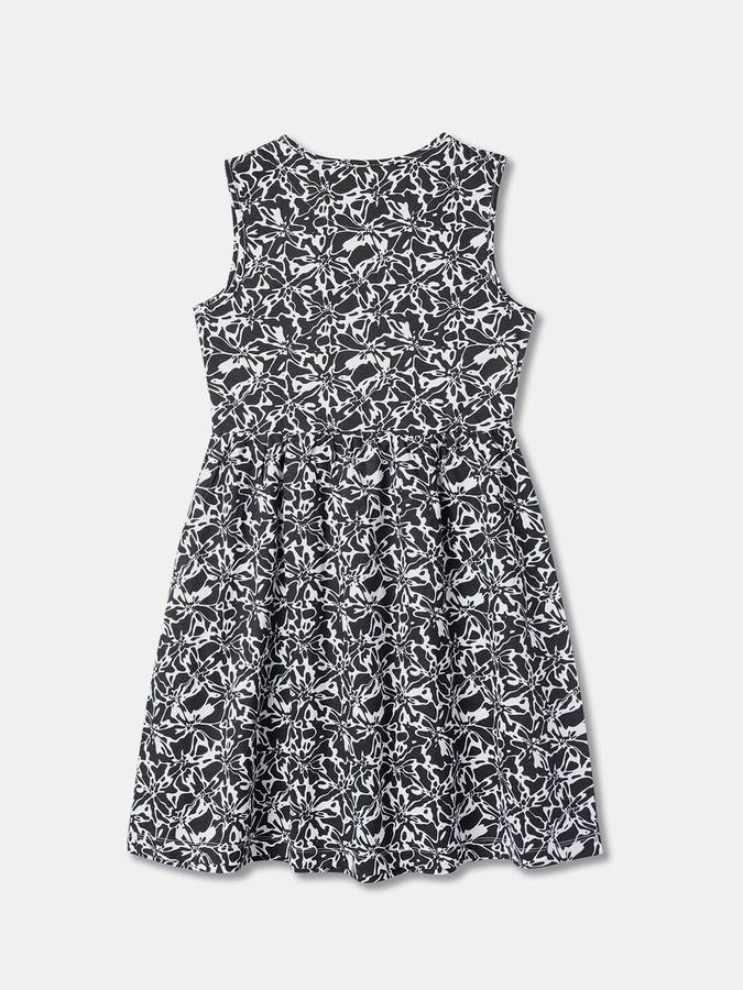 R&B Girls White Floral Sleeveless Round Neck Knee Length A-Line Dress