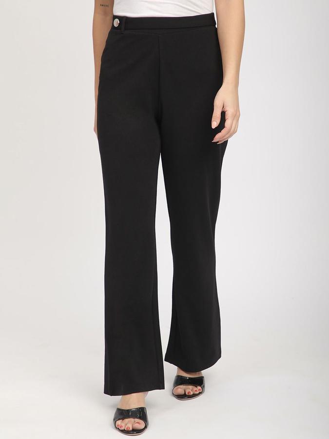 R&B Women Black Solid Bootcut Trousers