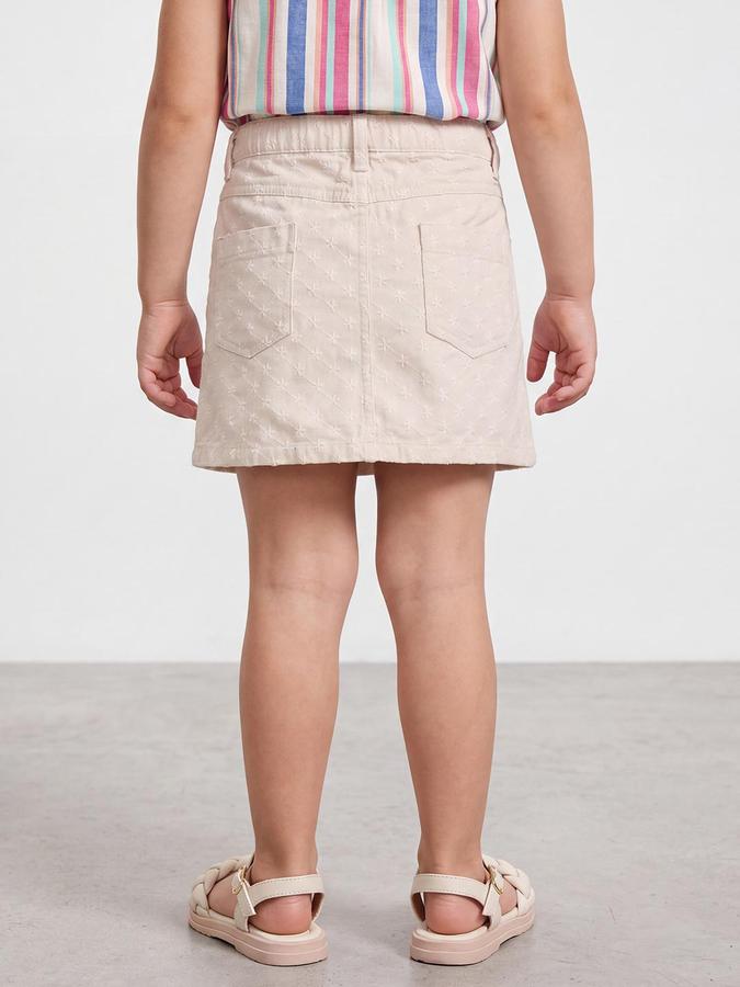 R&B Girls Beige Embroidered A-Line Above Knee Length Cotton Skirt