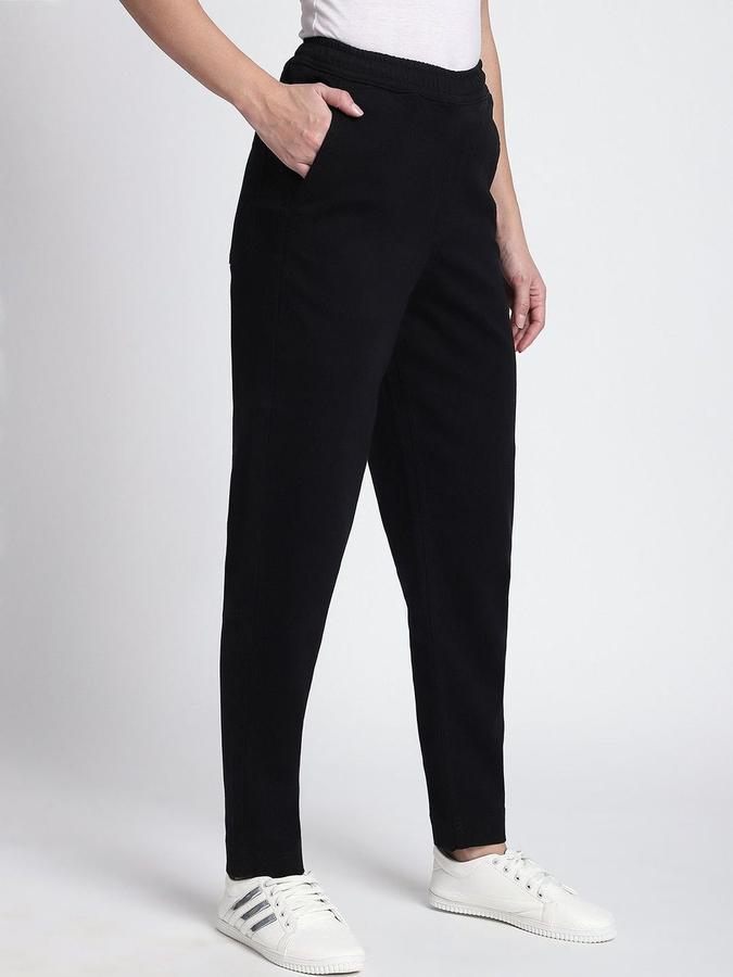 R&B Women Black Solid Regular Fit Trousers