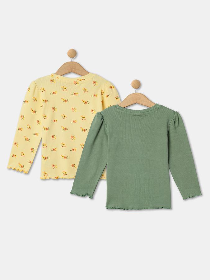Girls Pack of 2 Floral Print Round-Neck T-Shirt image number 1