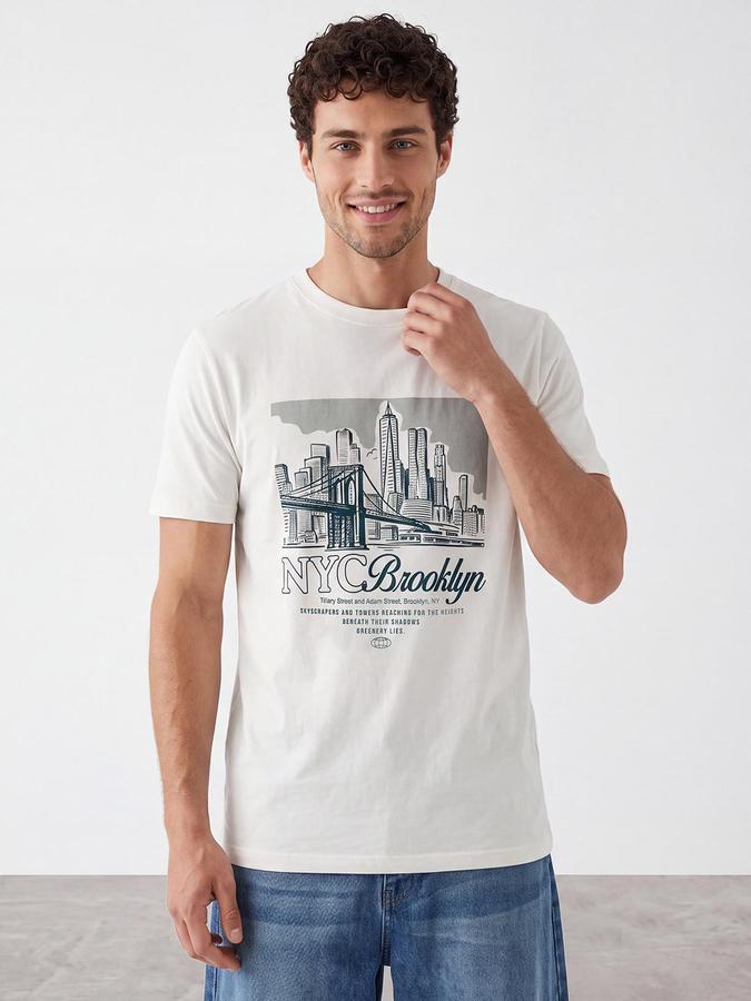 R&B Men Ivory Short Sleeve Round Neck Graphic Print T-Shirt