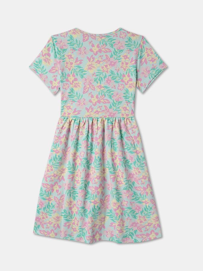 Girls Floral Print A-Line Dress image number 1