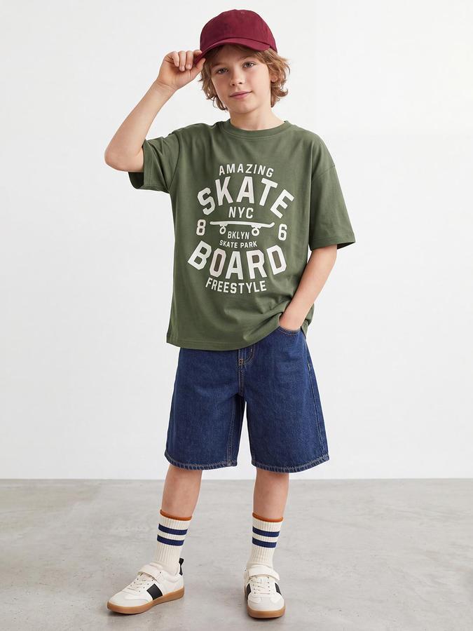 R&B Boys Olive Short Sleeve Round Neck Typography Print T-Shirt