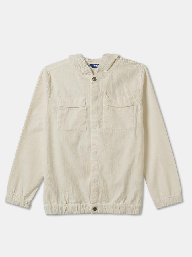 Boys Cotton Hooded Button Front Solid Jacket