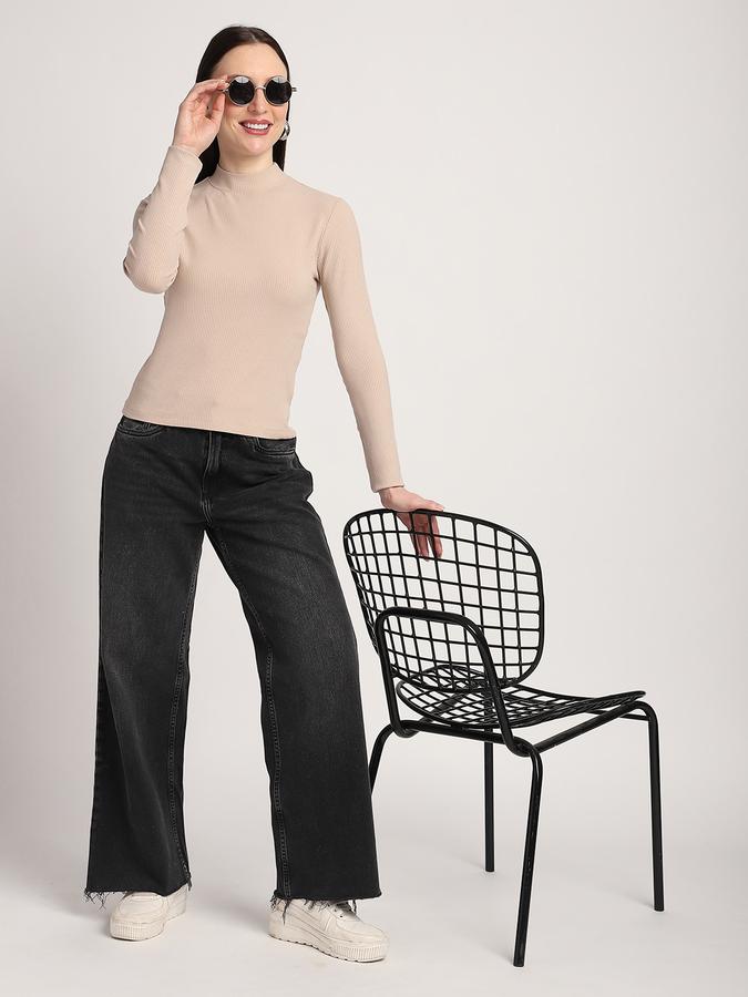 R&B Women Sand Solid Ribbed Top