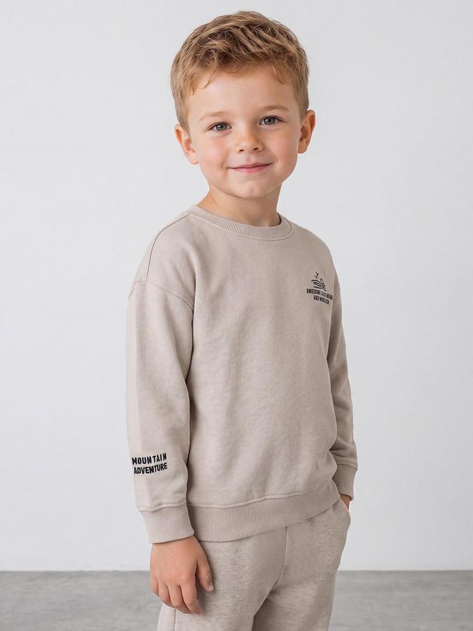 R&B Boys Beige Front And Back Print Round Neck Long Sleeves Regular Fit Sweatshirt
