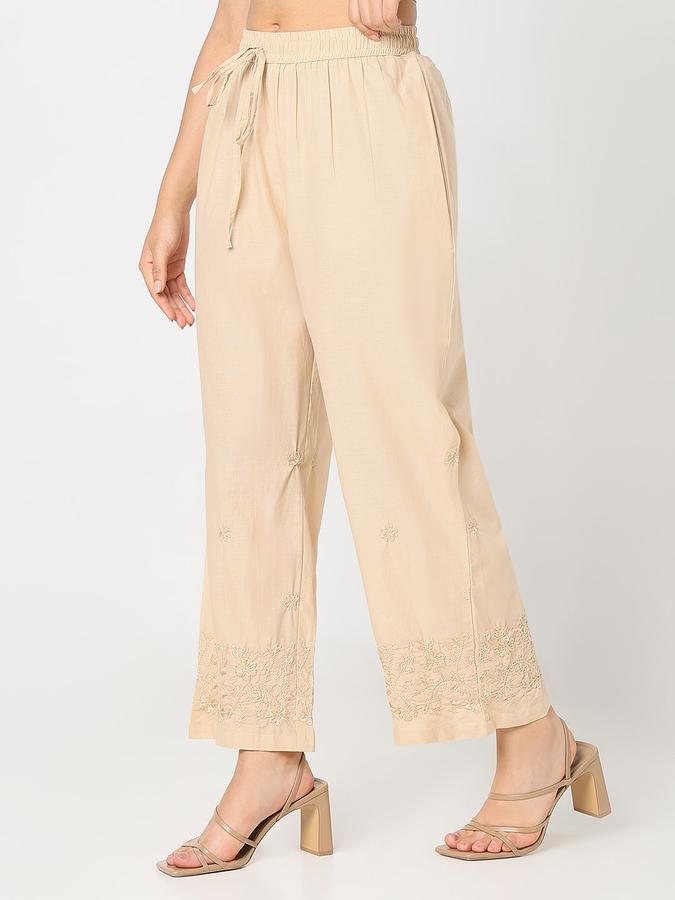 R&B Women Beige Embroidered Straight Fit Pants