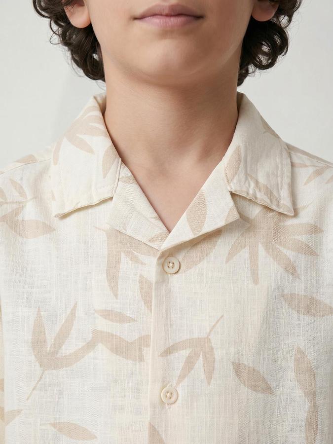 R&B Boys Beige Resort Collar Short Sleeves Floral Print Regular Fit Shirt