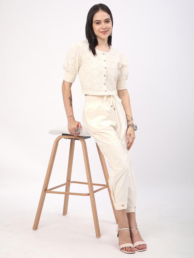 Women Cotton Joggers Drawstring Self Design Trousers